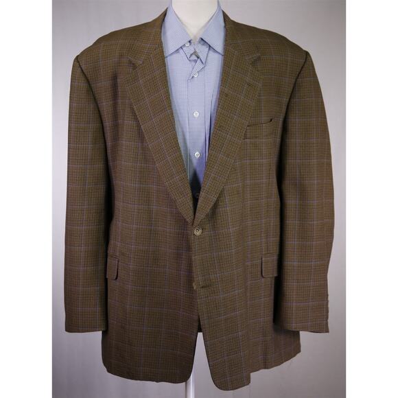 Hickey Freeman Brown Blue Windowpane Wool Sportcoat Blazer 52R - Picture 2 of 9